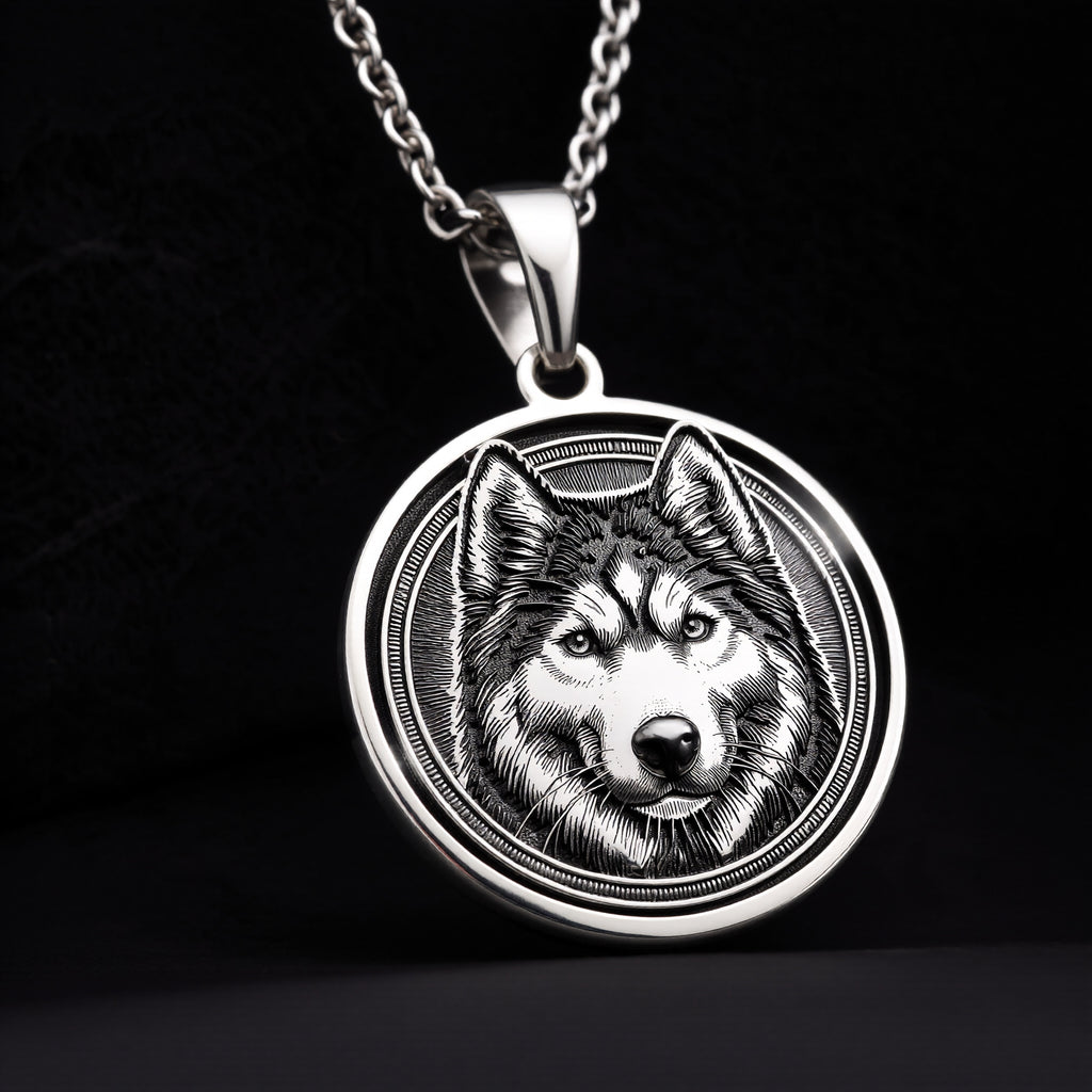 Husky Wolf Spirit Animal Medallion - 925 Sterling Silver