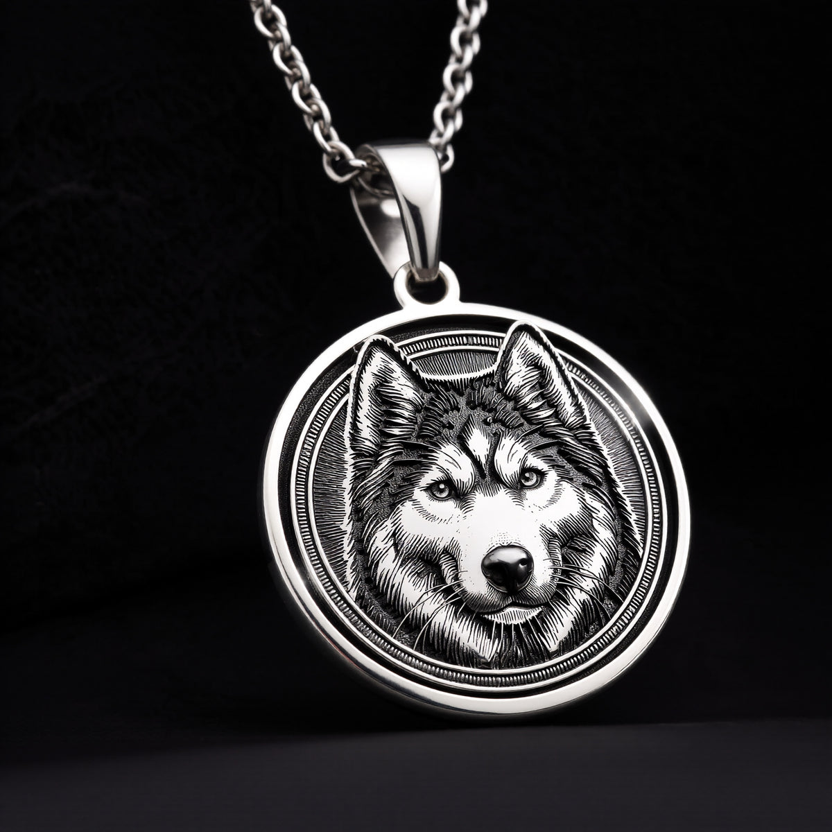 Husky Wolf Spirit Animal Medallion - 925 Sterling Silver