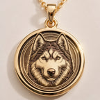 Husky Wolf Spirit Animal Medallion | Silver & Plated Options - Pet Memorial Animal Lover Gift - Görsel 1, 14K Husky Pendant