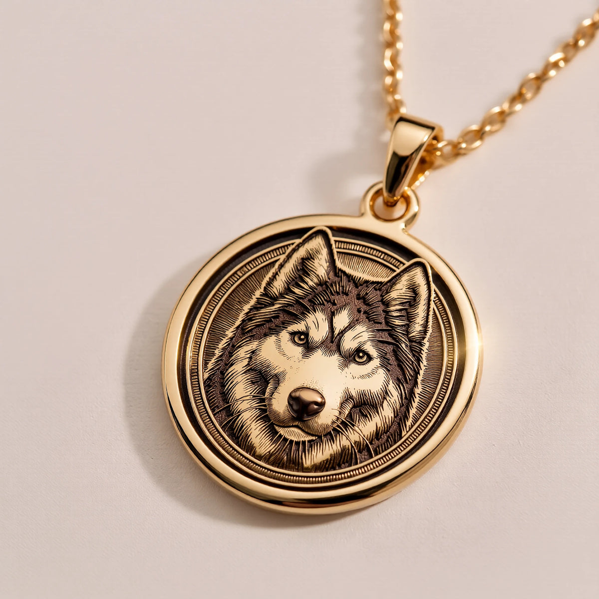 Husky Wolf Spirit Animal Medallion | Silver & Plated Options - Pet Memorial Animal Lover Gift - Görsel 3, 14K Husky Pendant