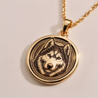 Husky Wolf Spirit Animal Medallion | Silver & Plated Options - Pet Memorial Animal Lover Gift - Görsel 3, 14K Husky Pendant