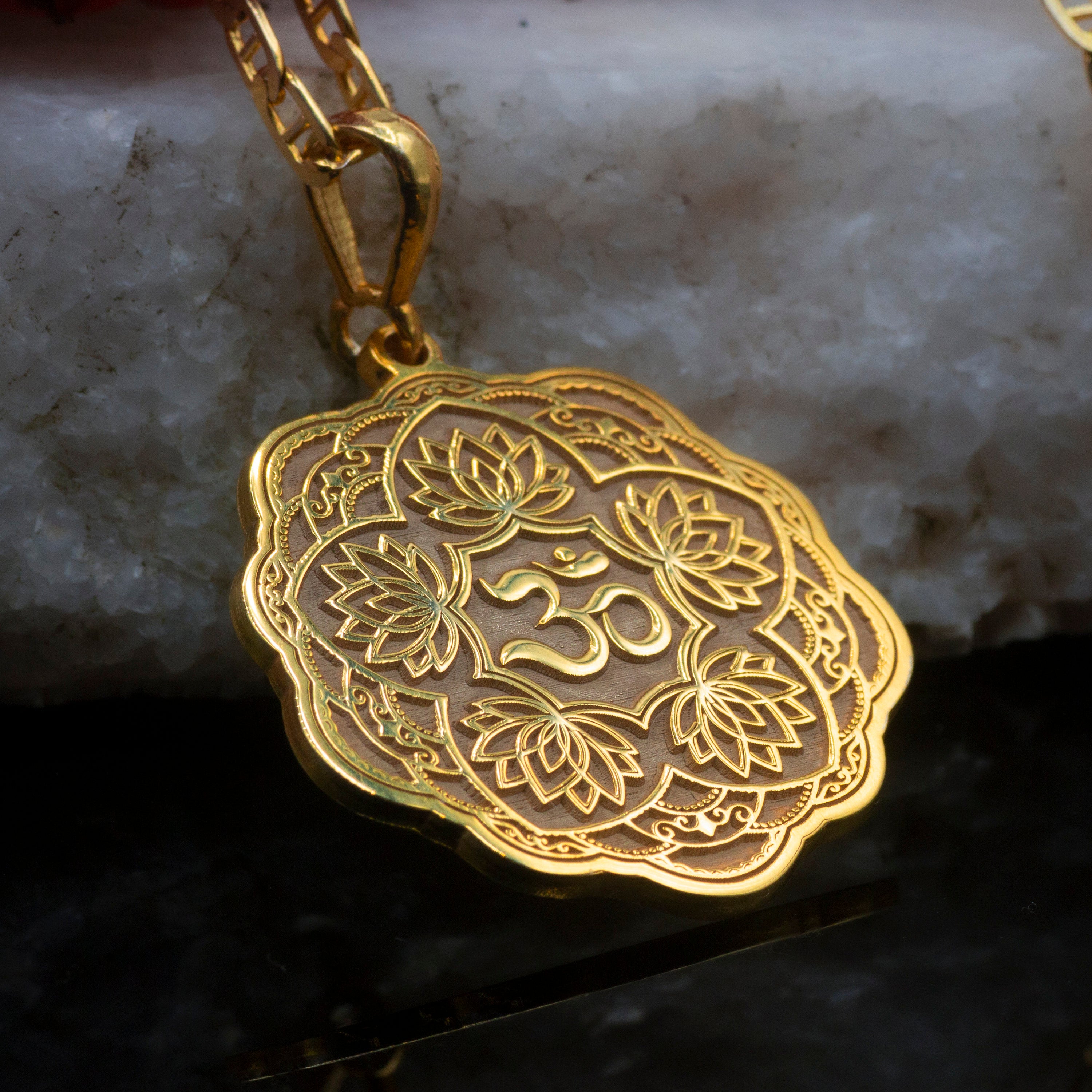 Om Lotus Necklace: 14K Gold with lotus flower yoga amulet talisman spiritual amulet - View 48