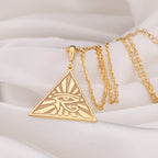 Eye of Horus Protection Talisman Pendant Necklaces 14K 14K Gold Plated triangular pendant with stylized eye design necklace