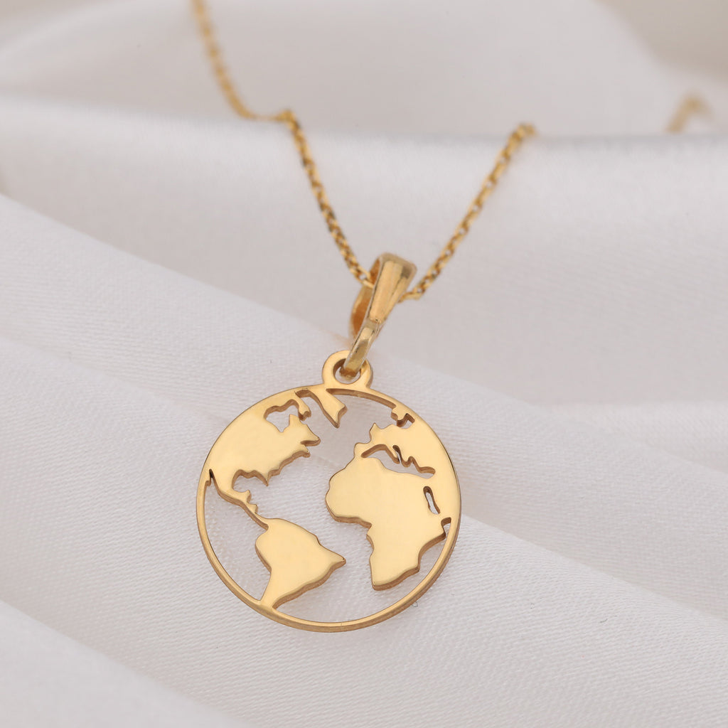World Map Necklace: 14K Gold with world map necklace wanderlust gift talisman amulet - View 102