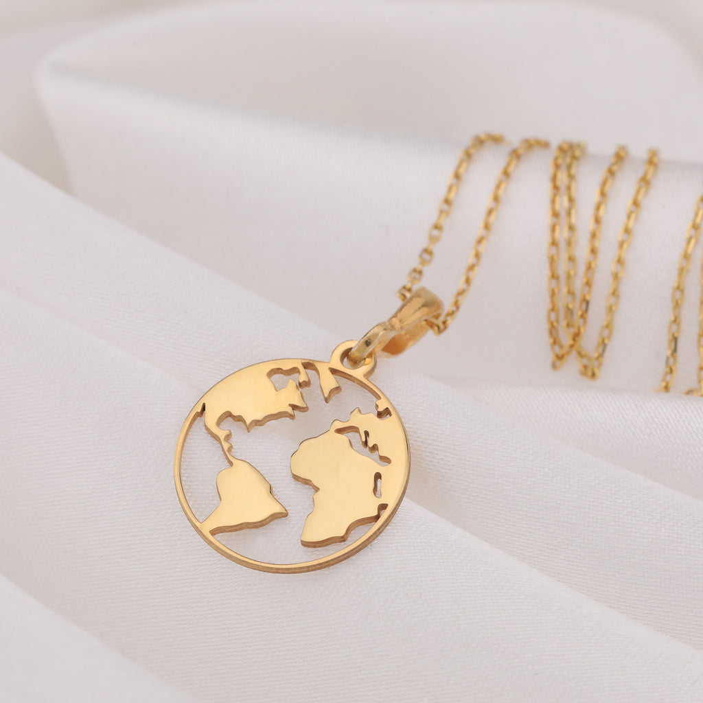 World Map Necklace: 14K Gold with world map necklace wanderlust gift talisman amulet - View 48