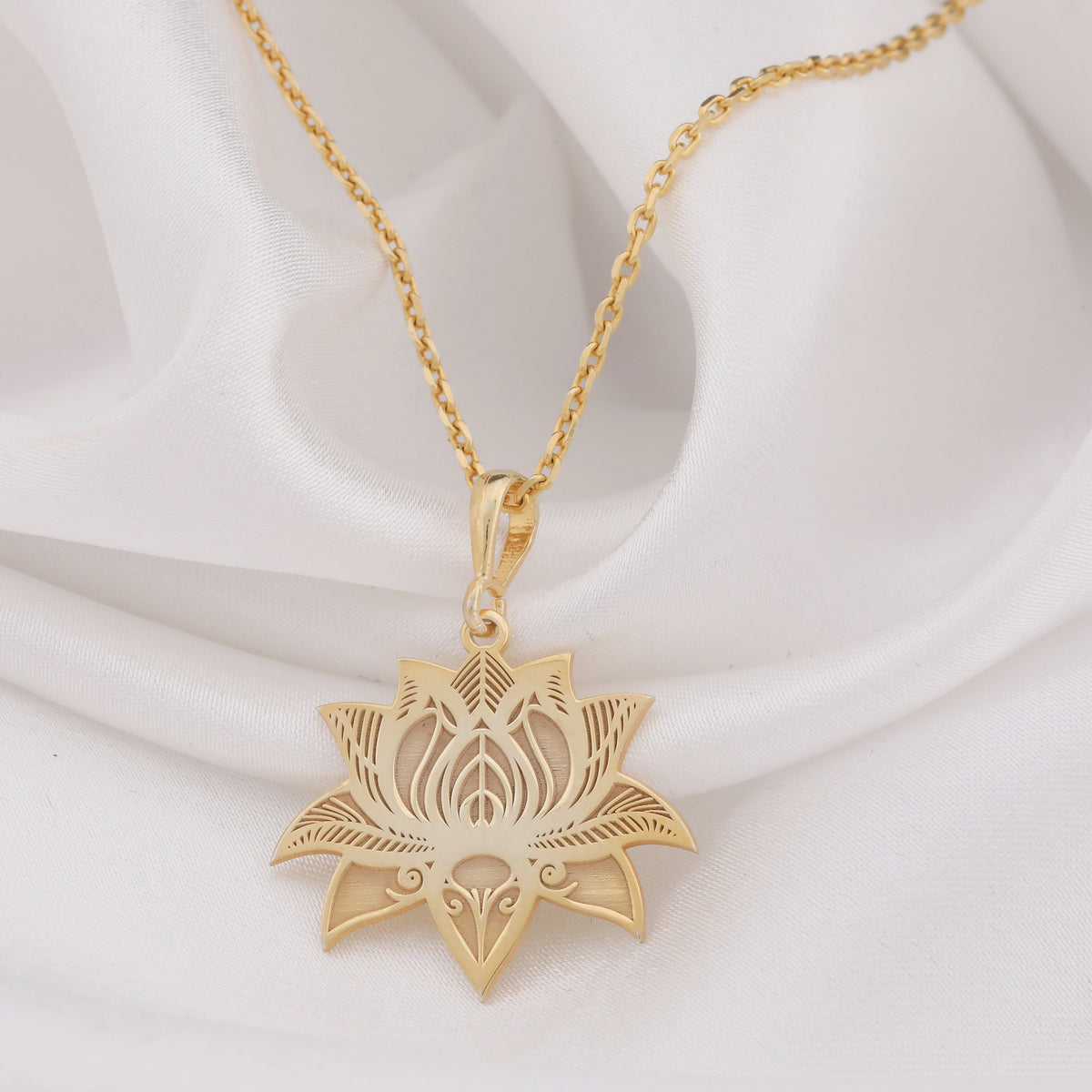 Lotus Flower Necklace: 14K Gold with lotus flower yoga talisman amulet collectible - View 207