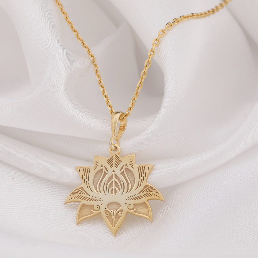 Lotus Flower Necklace: 14K Gold with lotus flower yoga talisman amulet collectible - View 207