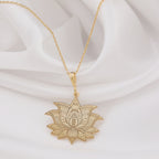 Lotus Flower Yoga Talisman Necklace Necklaces 14K 14K Gold Plated lotus floral mandala pendant necklace on white fabric