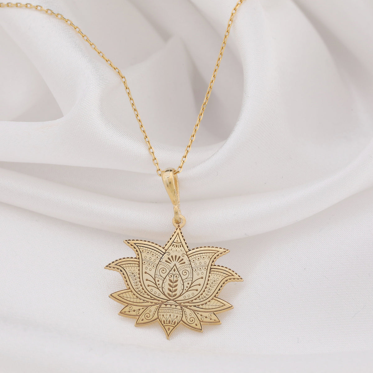 Lotus Flower Necklace: 14K Gold with lotus flower yoga talisman amulet collectible - View 207