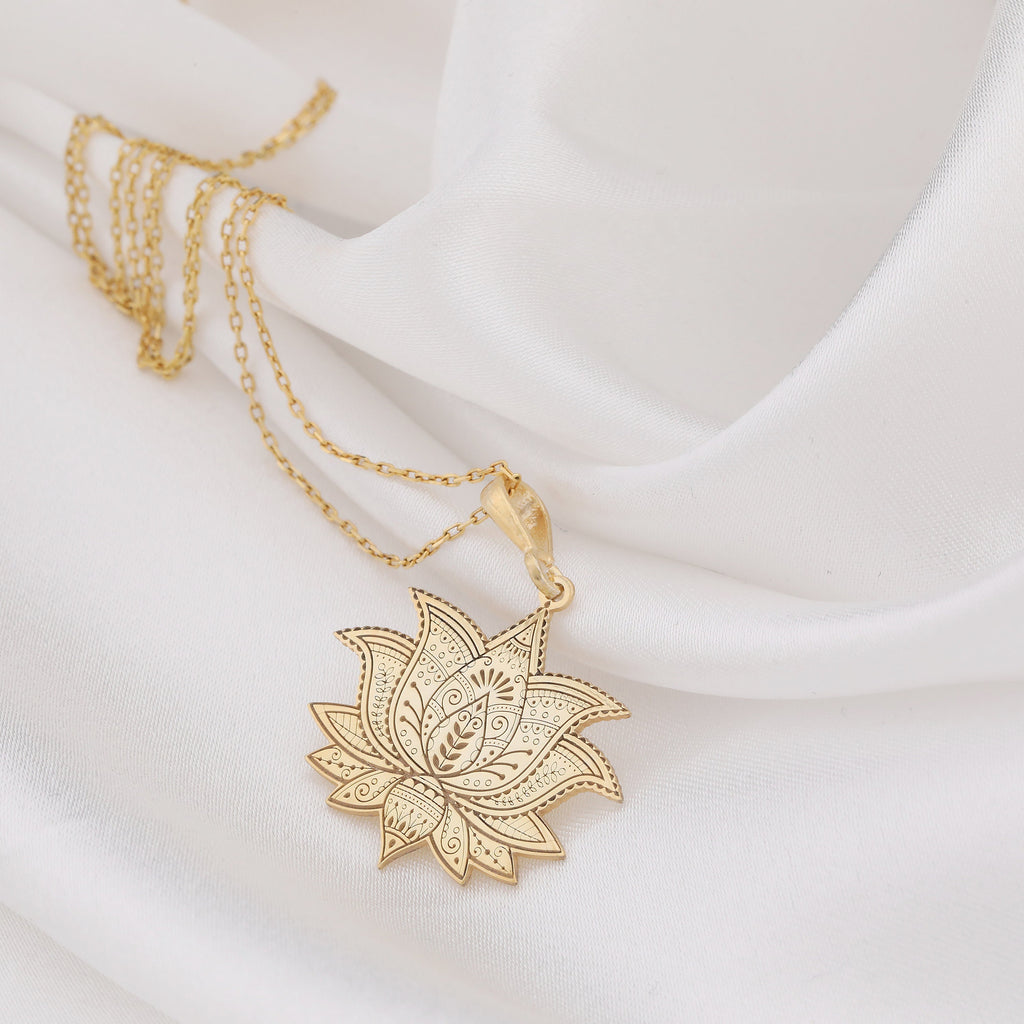 Lotus Flower Yoga Talisman Necklace Necklaces 14K 14K Gold Plated stylized lotus pendant necklace with intricate filigree details