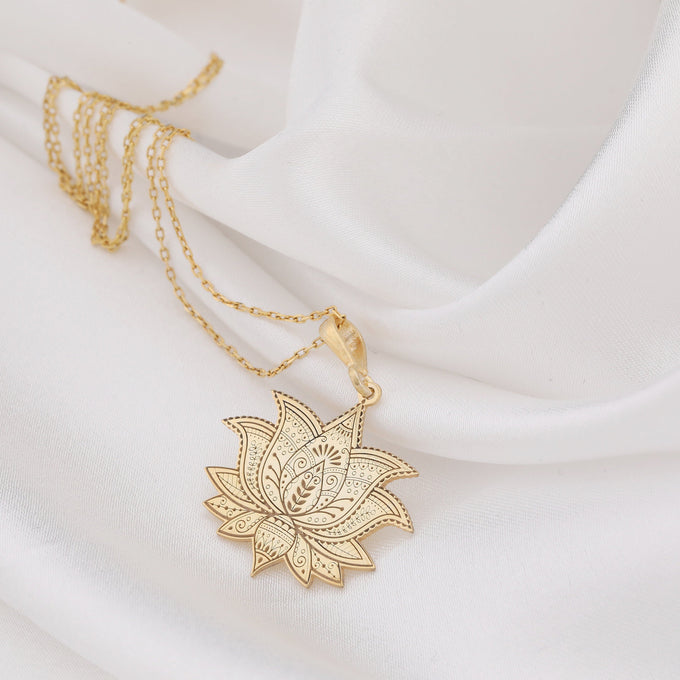 Lotus Flower Necklace: 14K Gold with lotus flower yoga talisman amulet collectible - View 90