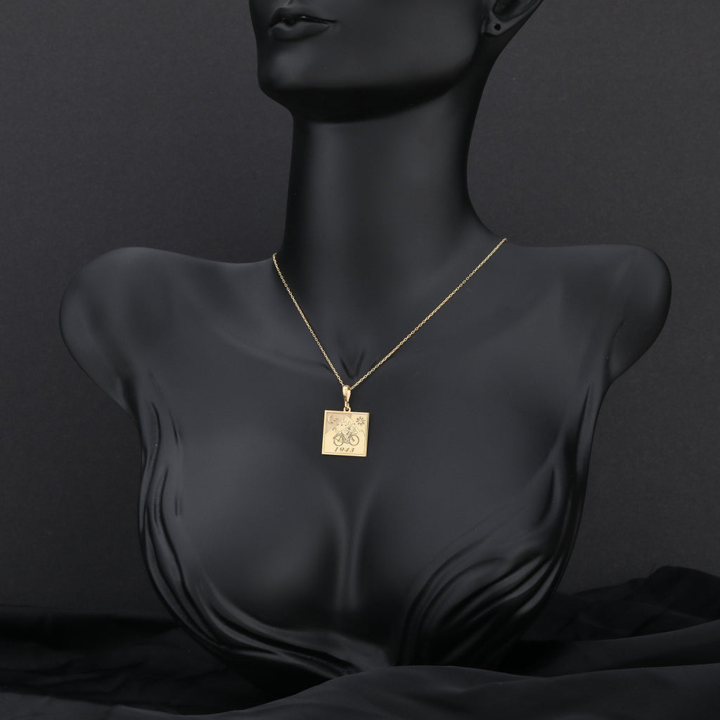Albert Hoffmann Bicycle Ride Necklace: 14K Gold LSD Charm, Trippy Hippie Jewelry - View 214