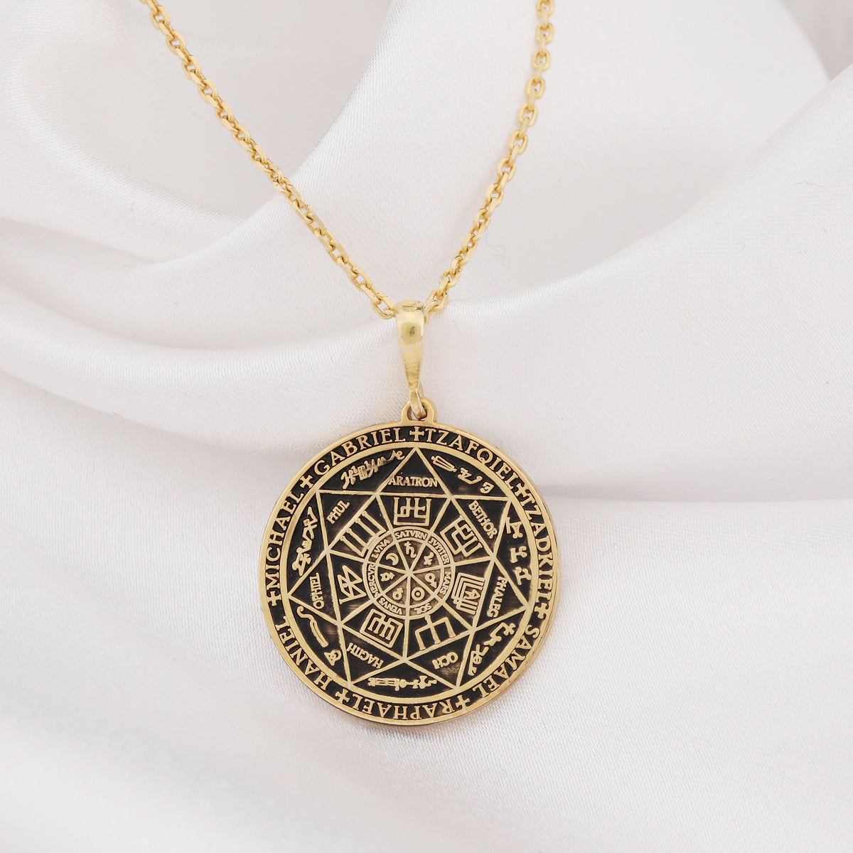 Seven Archangels Pendant: 14K Gold with guardian angel angel wings oceanic amulet - View 207