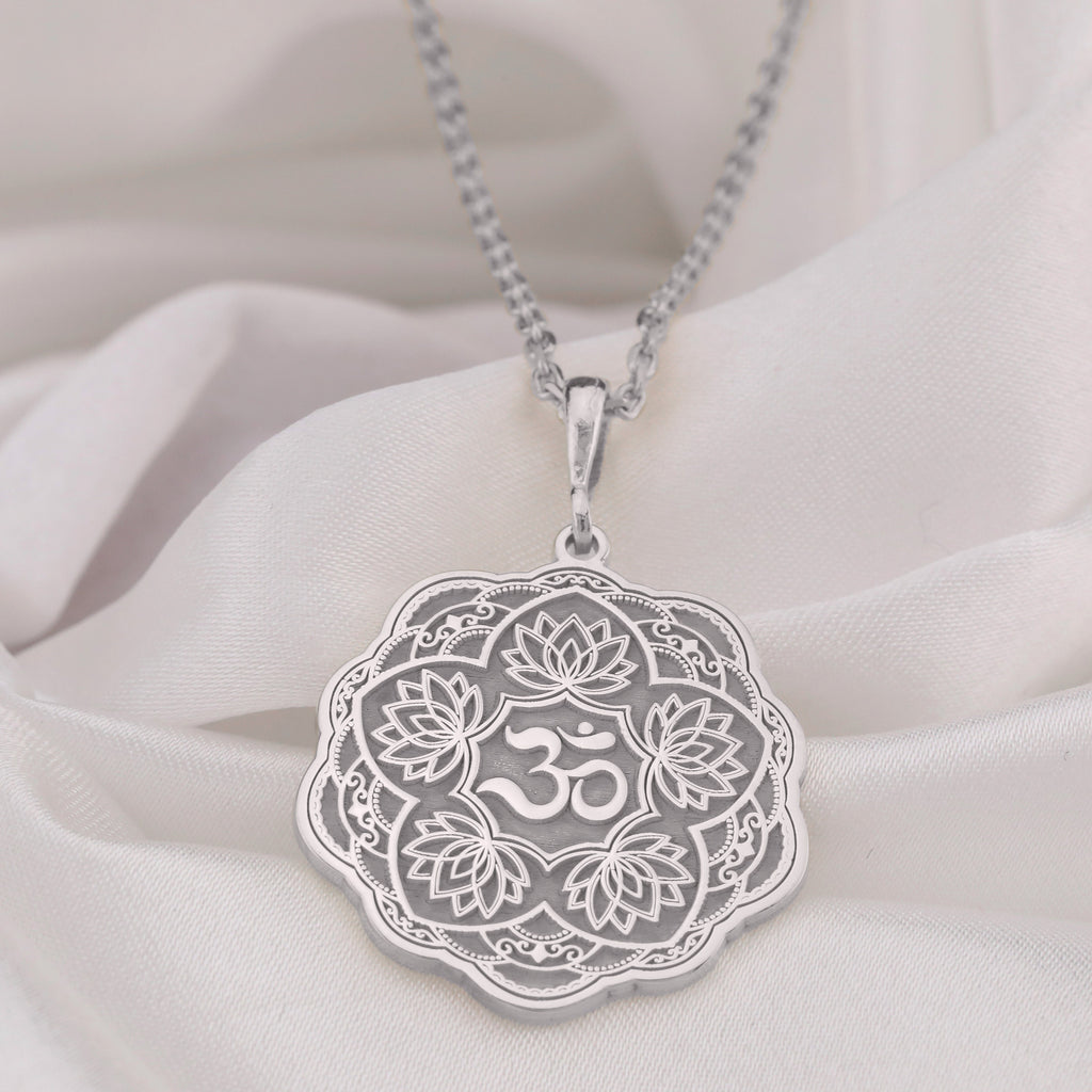 Om Lotus Necklace: 14K Gold with lotus flower yoga amulet talisman spiritual amulet - View 214