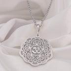 Om Lotus Necklace: 14K Gold with lotus flower yoga amulet talisman spiritual amulet - View 214