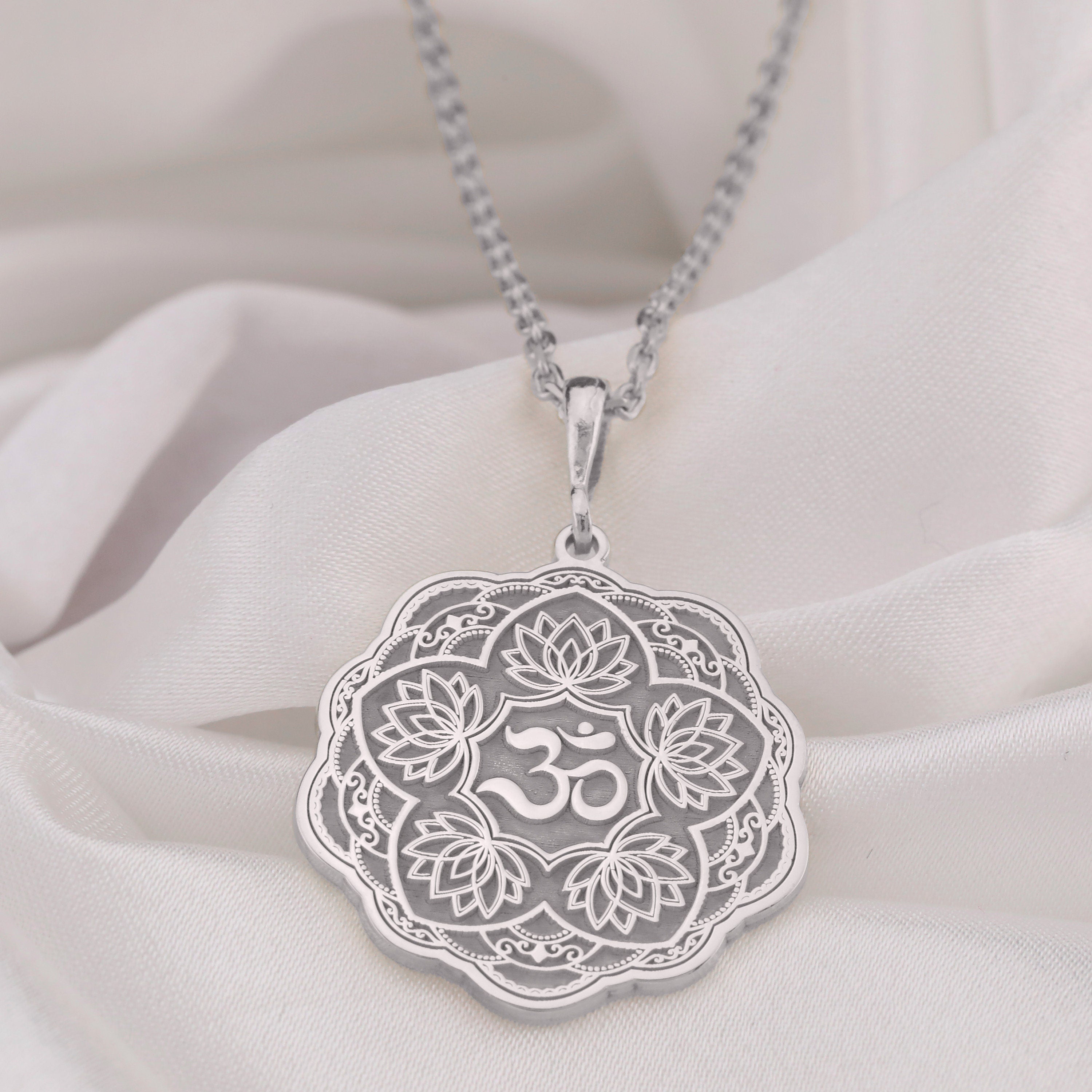 Om Lotus Necklace: 14K Gold with lotus flower yoga amulet talisman spiritual amulet - View 214