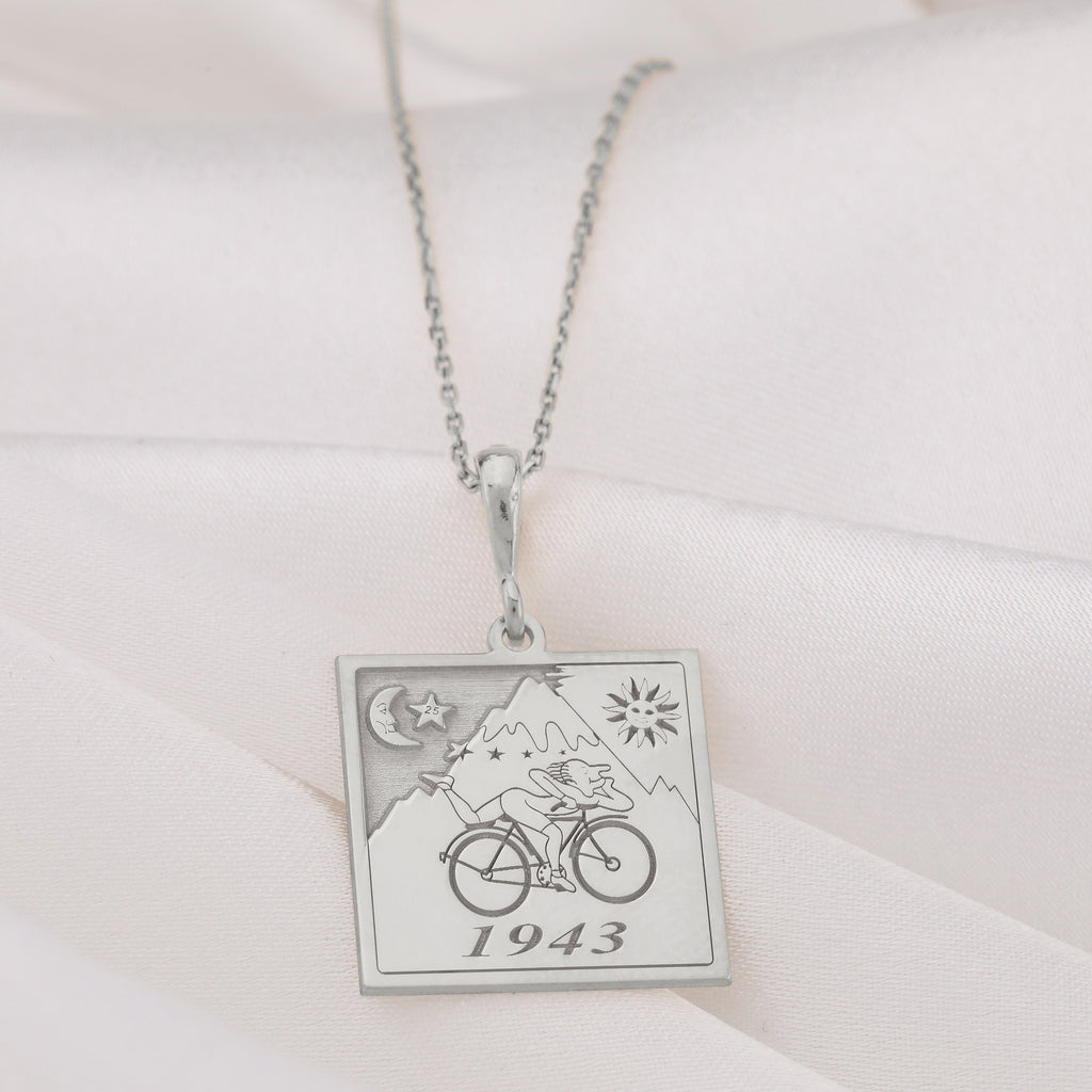 Albert Hoffmann Bicycle Ride Necklace: 14K Gold LSD Charm, Trippy Hippie Jewelry - View 102