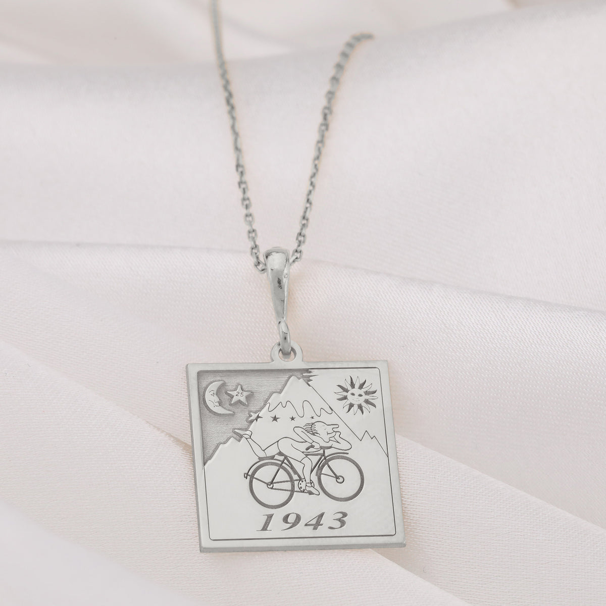 Albert Hoffmann Bicycle Ride Necklace: 14K Gold LSD Charm, Trippy Hippie Jewelry - View 102