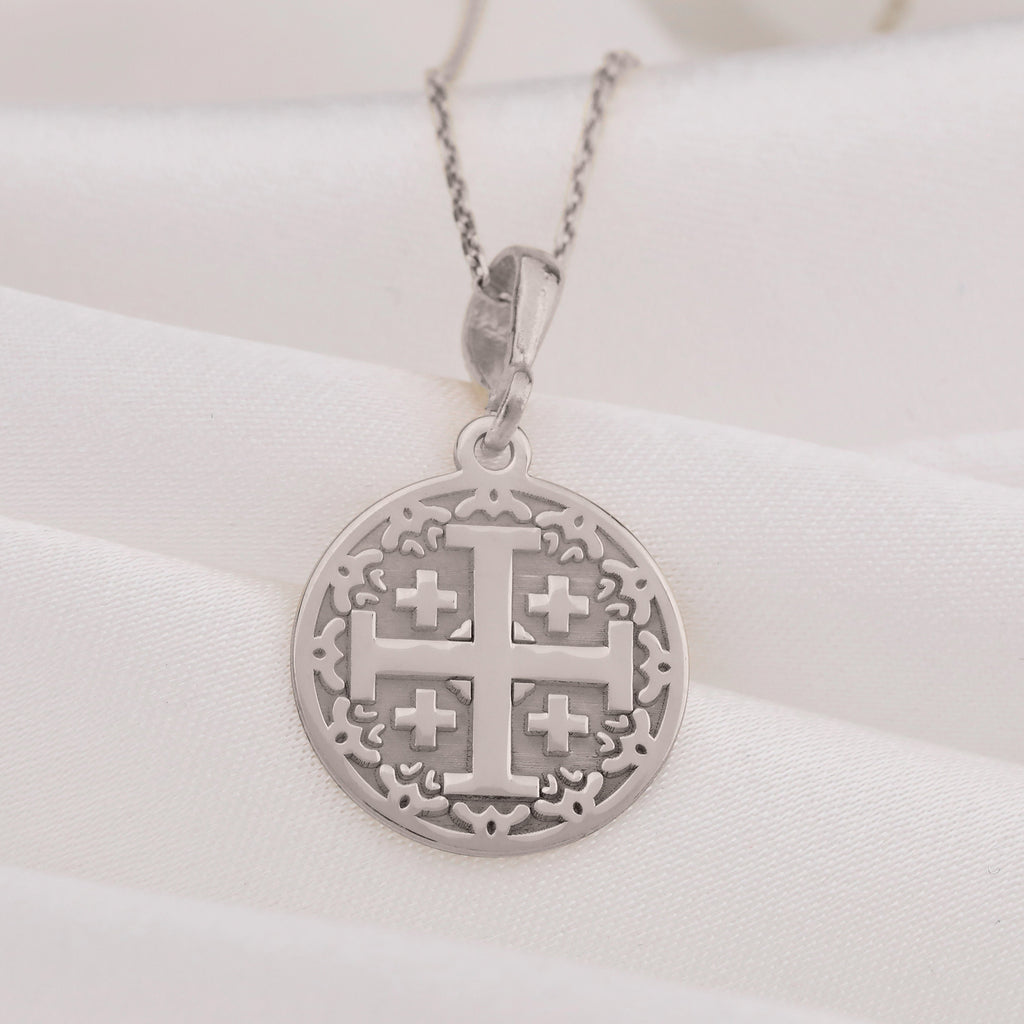 Jerusalem Cross Pendant Necklaces 925 925 Sterling Silver metal cross pendant with intricate filigree border necklace