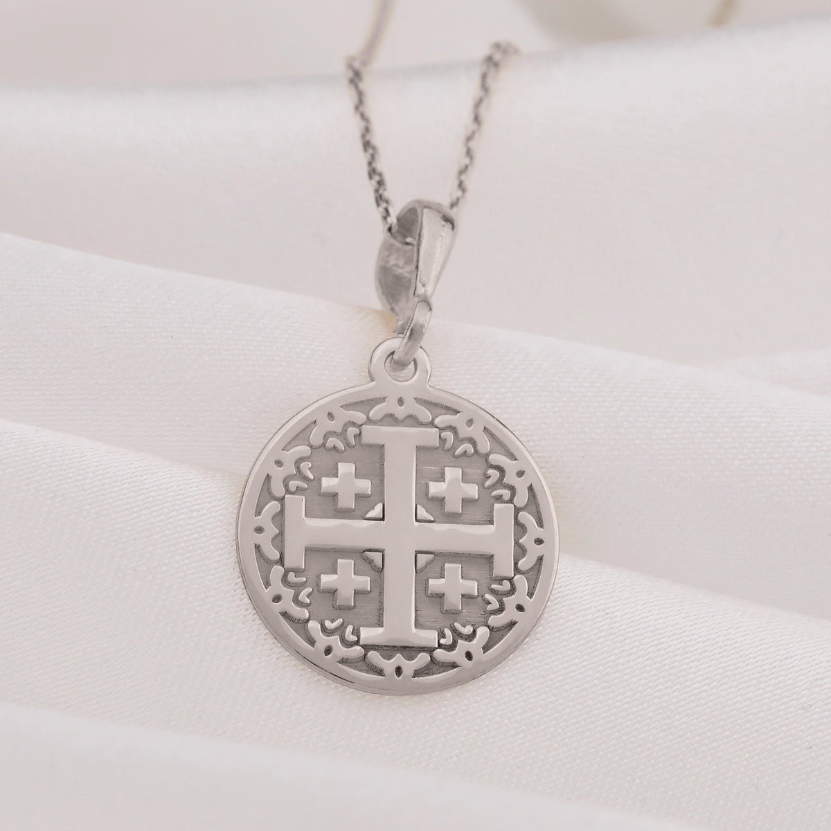 Jerusalem Cross Pendant Necklaces 925 925 Sterling Silver metal cross pendant with intricate filigree border necklace