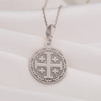 Jerusalem Cross Pendant Necklaces 925 925 Sterling Silver metal cross pendant with intricate filigree border necklace