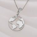 World Map Globe Wanderlust Traveler Necklace — Solid 925 Sterling Silver front view