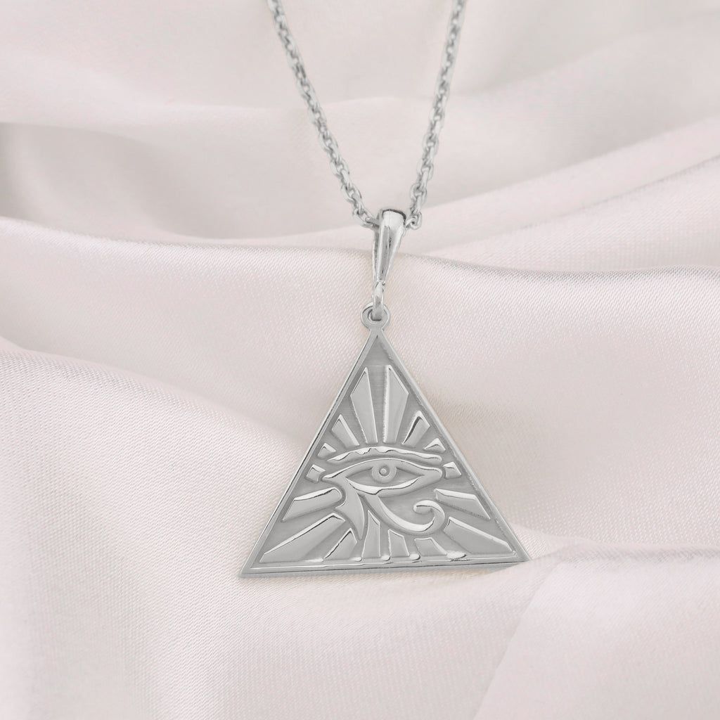 Eye of Horus Protection Talisman Pendant Necklaces 925 925 Sterling Silver sterling silver evil eye triangular pendant necklace with radiating rays