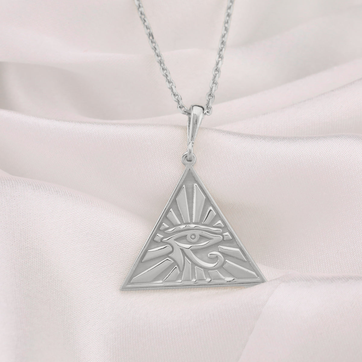 Eye of Horus Protection Talisman Pendant Necklaces 925 925 Sterling Silver sterling silver evil eye triangular pendant necklace with radiating rays