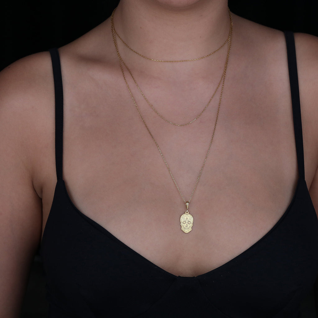 14K Gold Dia de los Muertos Necklace: 14K Gold with memento mori goth macabre talisman - View 214