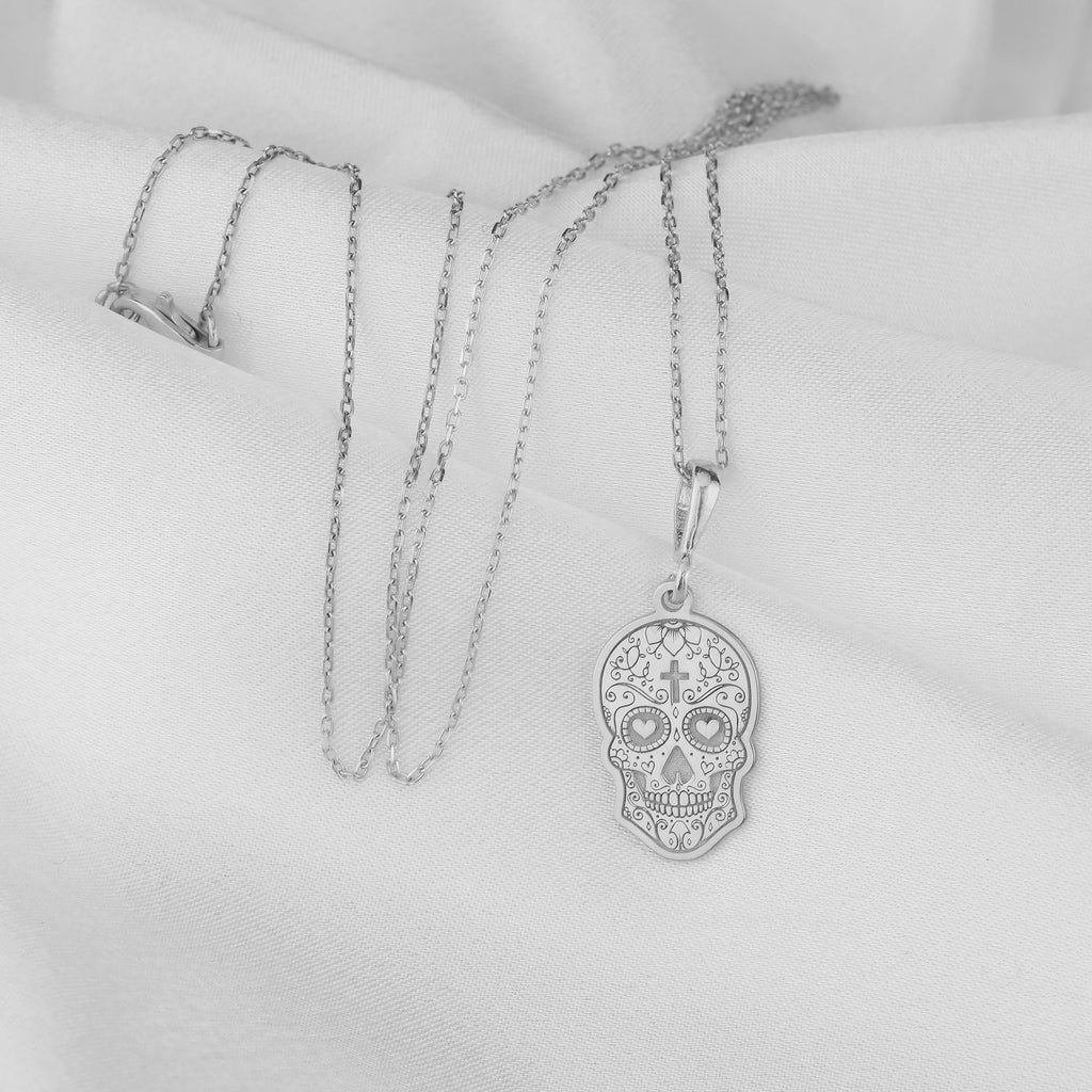 14K Gold Dia de los Muertos Necklace: 14K Gold with memento mori goth macabre talisman - View 158