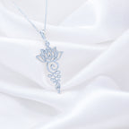 Lotus Flower Yoga Talisman Necklace Necklaces 925 925 Sterling Silver lotus flower pendant necklace with swirling vine details.