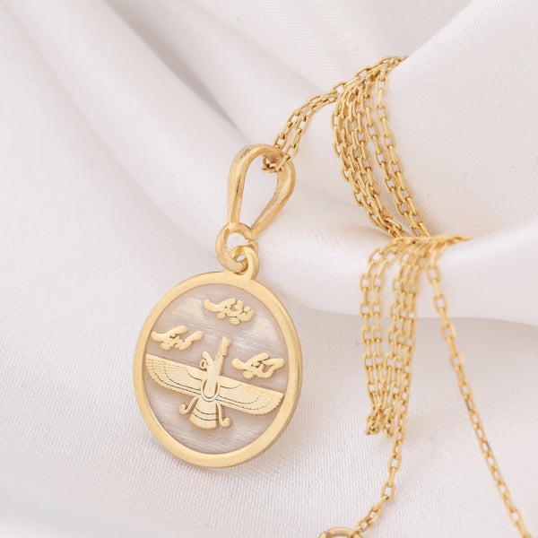 Ahura Mazda Pendant: 14K Gold with silver faravahar gold faravahar amulet talisman - View 207