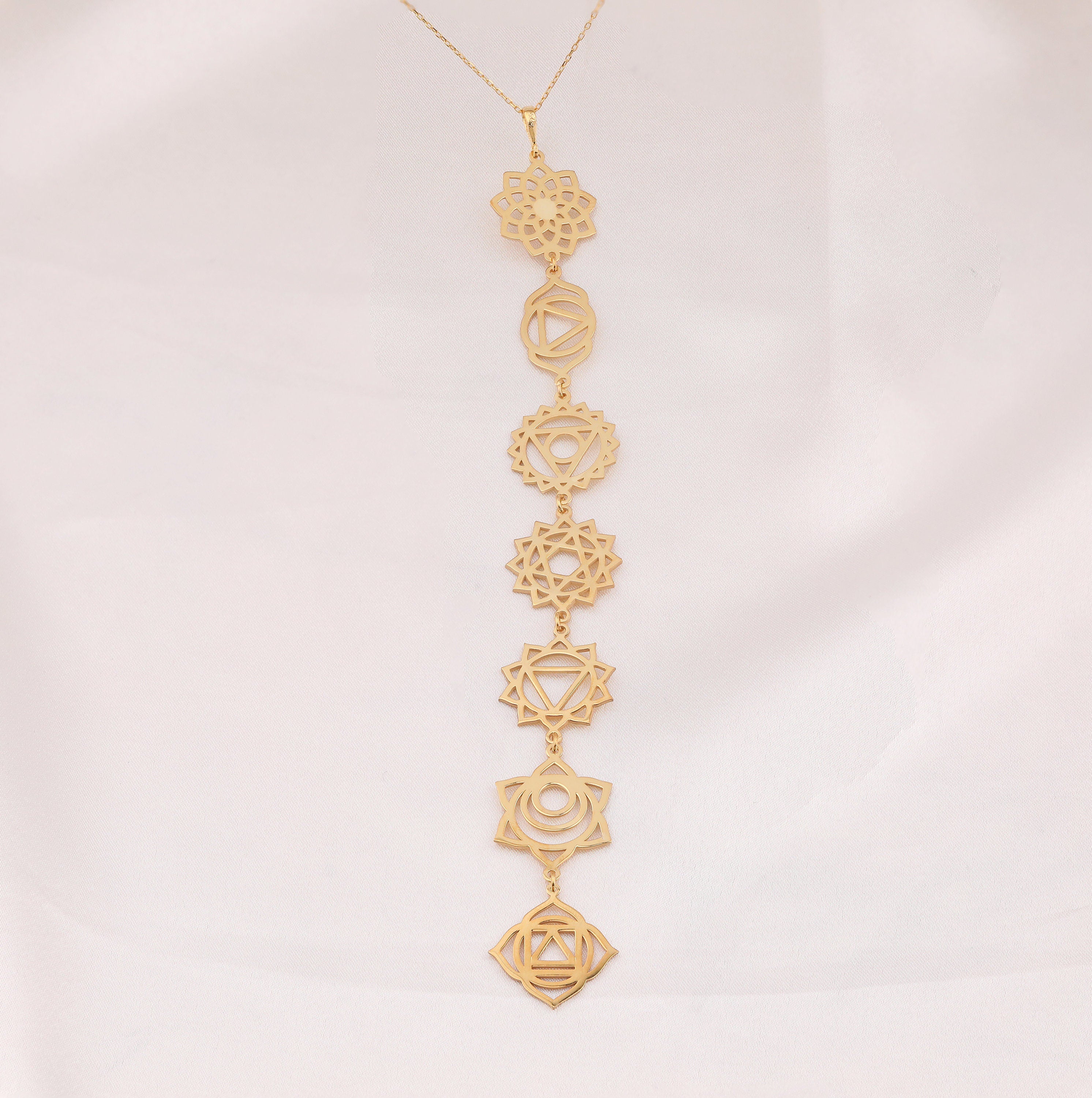 7 Chakra Necklace: 14K Gold with 7 chakra necklace reiki healing talisman amulet - View 14