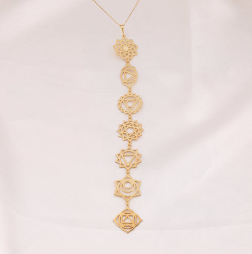 7 Chakra Necklace: 14K Gold with 7 chakra necklace reiki healing talisman amulet - View 14