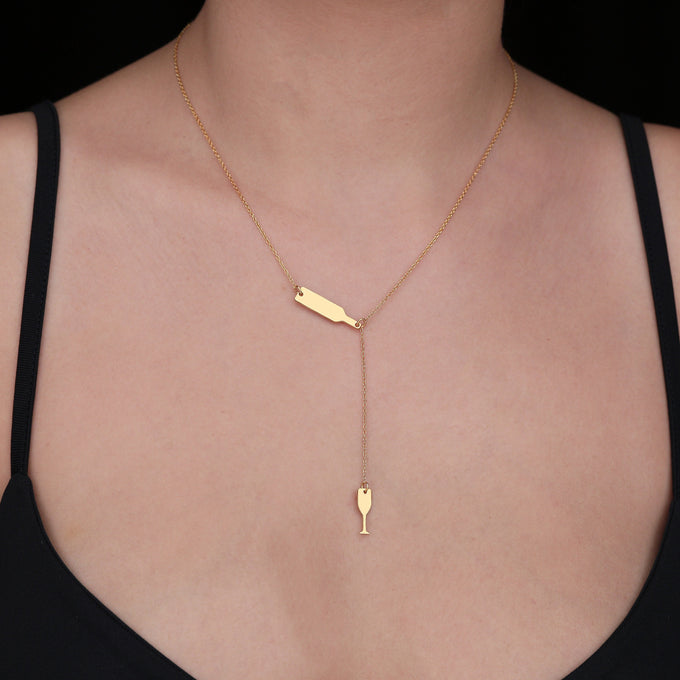 Wine Glass Necklace: 14K Gold with silver wine gift wine glass pendant amulet talisman - View 48