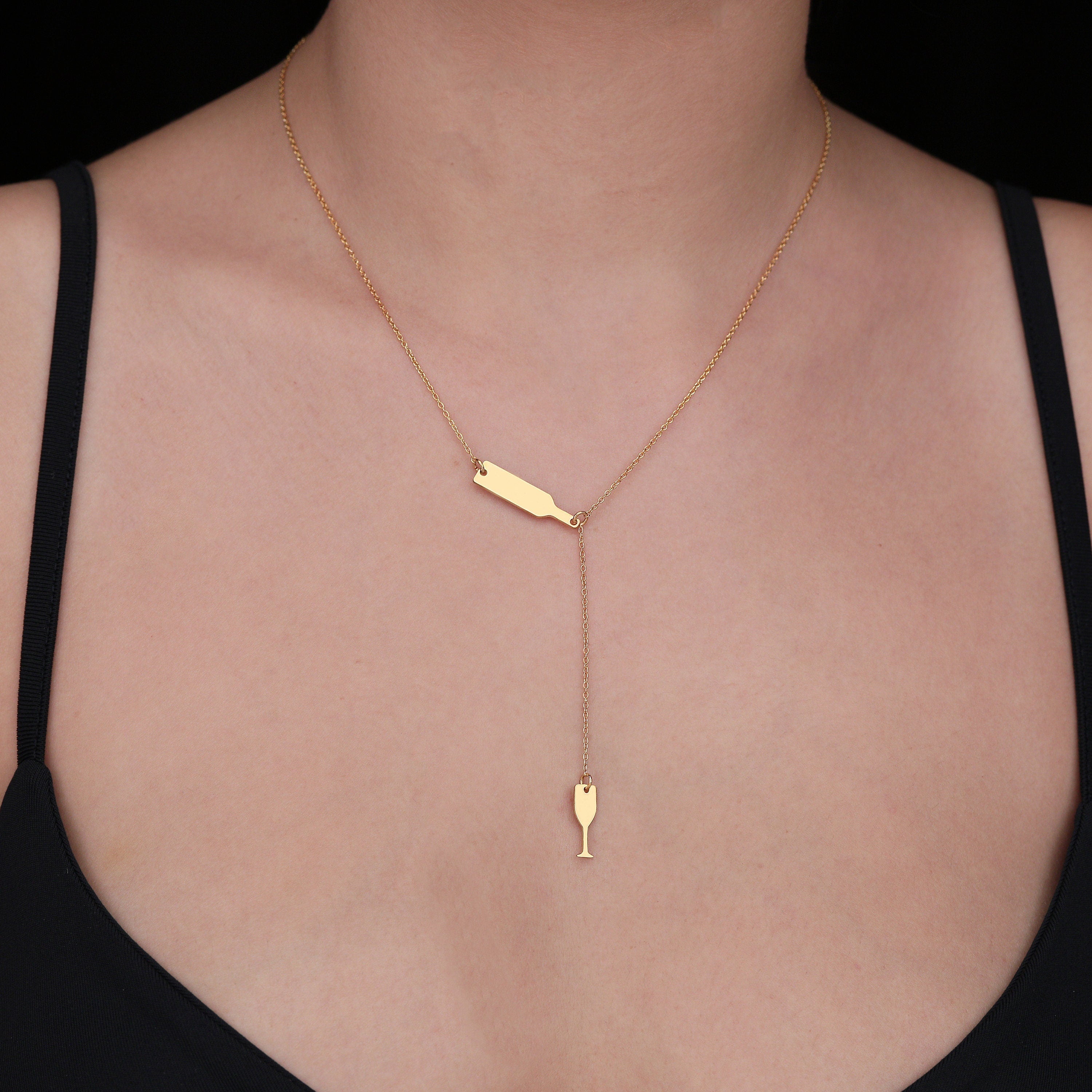 Wine Glass Necklace: 14K Gold with silver wine gift wine glass pendant amulet talisman - View 48