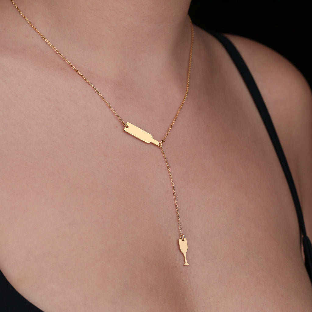 Wine Glass Necklace: 14K Gold with silver wine gift wine glass pendant amulet talisman - View 102