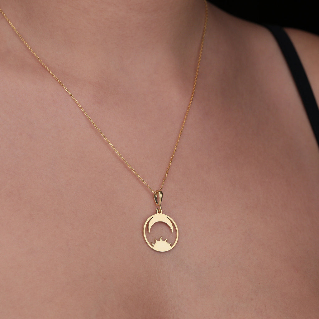 Sun and Moon Necklace: 14K Gold with sun and moon moon and sun jewelry talisman amulet - View 102