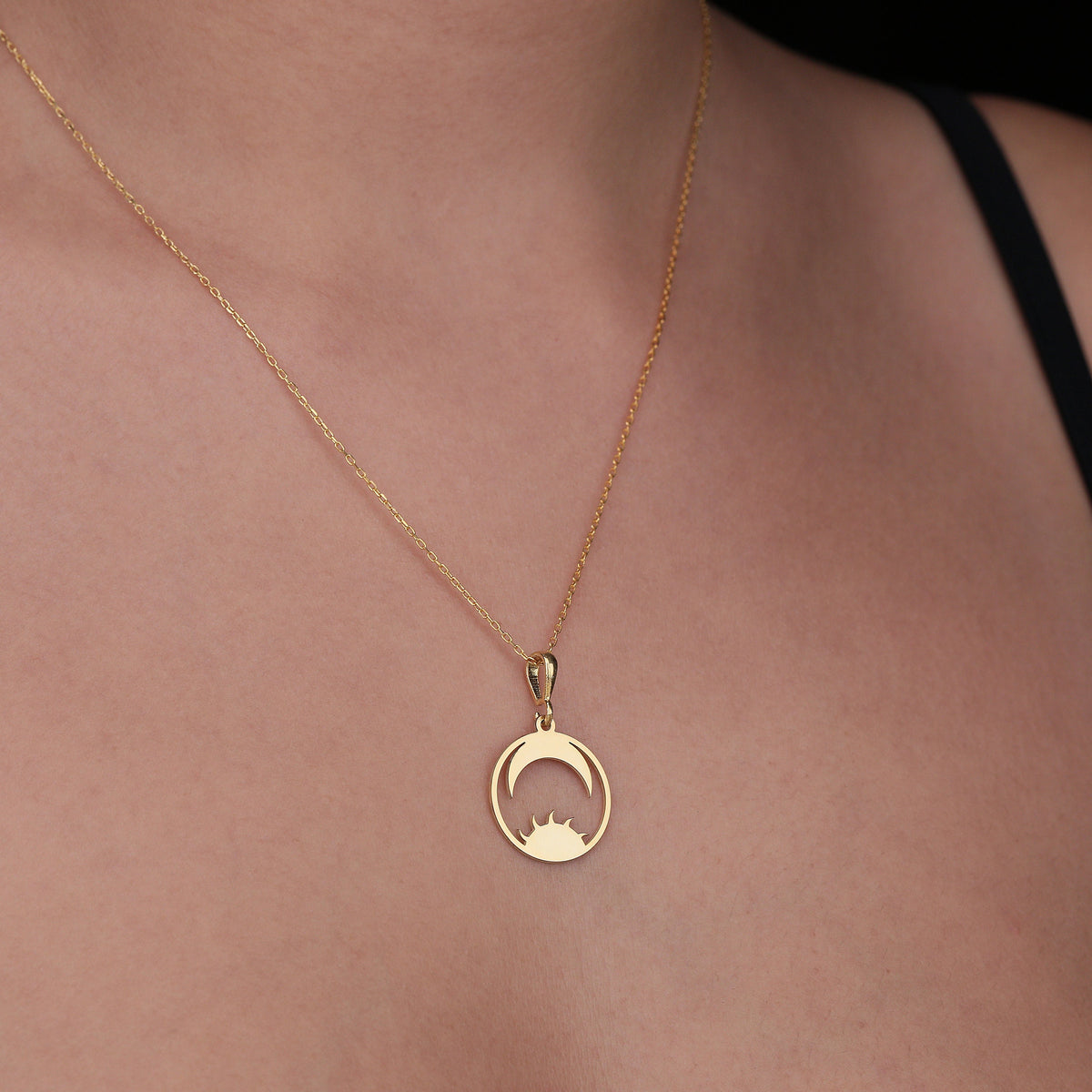 Sun and Moon Necklace: 14K Gold with sun and moon moon and sun jewelry talisman amulet - View 102