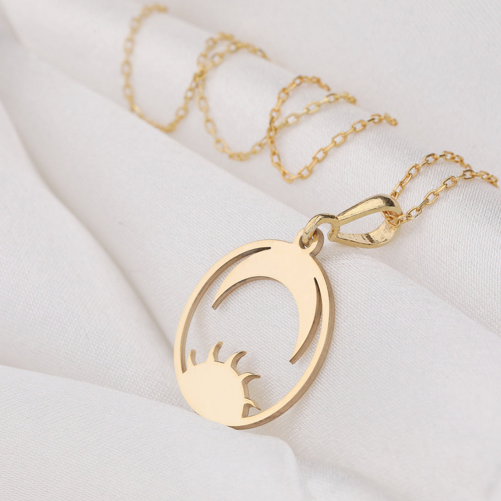 Sun and Moon Necklace: 14K Gold with sun and moon moon and sun jewelry talisman amulet - View 48