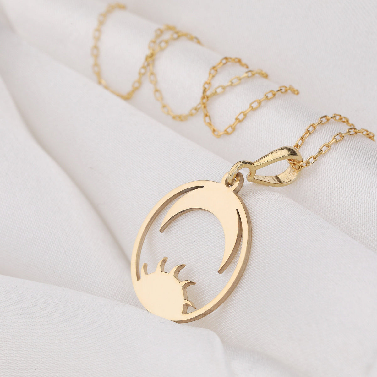 Sun and Moon Necklace: 14K Gold with sun and moon moon and sun jewelry talisman amulet - View 48