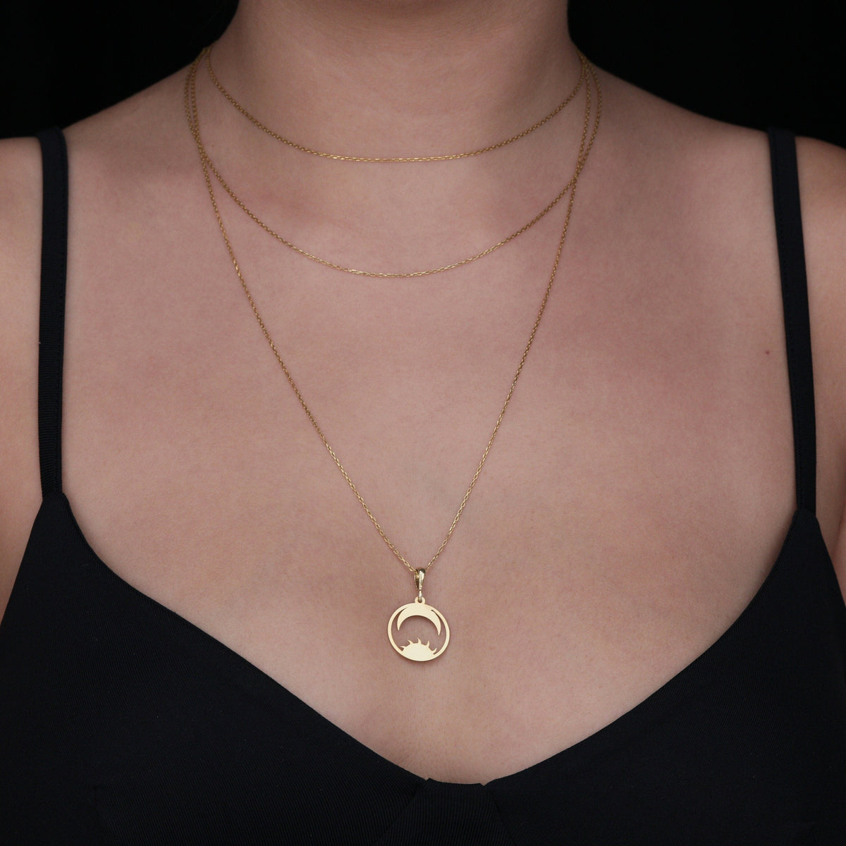 Sun and Moon Necklace: 14K Gold with sun and moon moon and sun jewelry talisman amulet - View 158