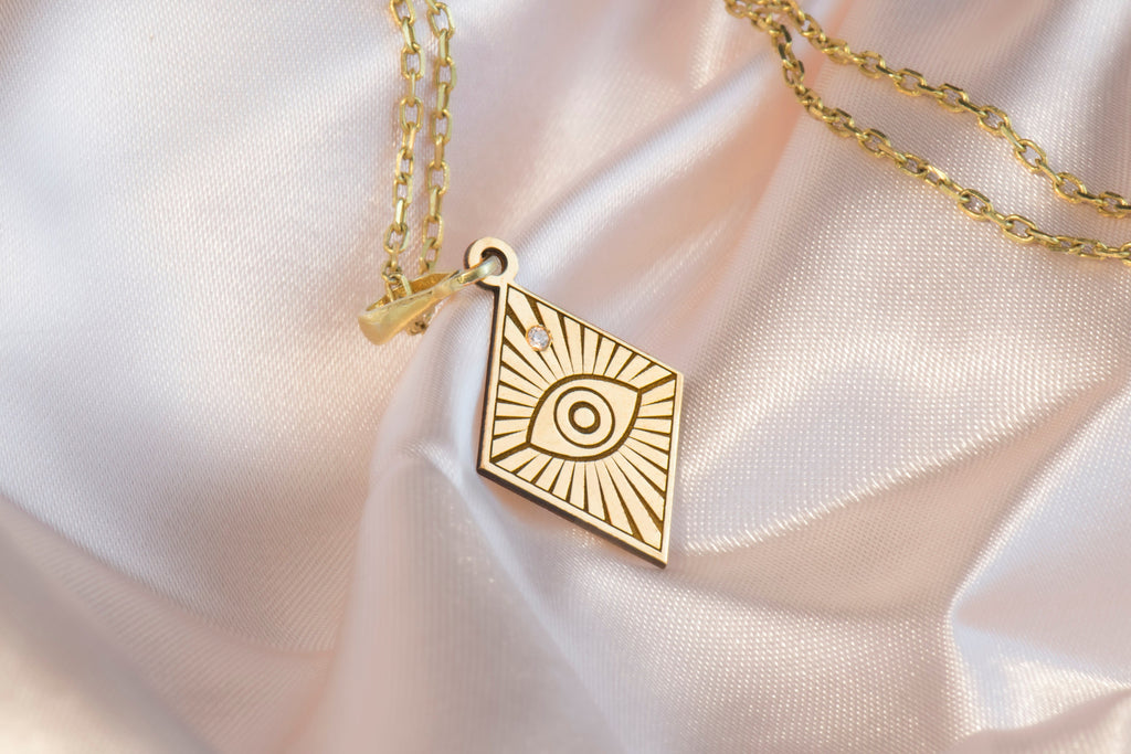 Evil Eye Horus Diamond Necklace: 14K Gold with diamond horus horus charm talisman - View 214