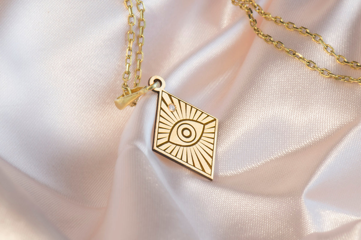Evil Eye Horus Diamond Necklace: 14K Gold with diamond horus horus charm talisman - View 214