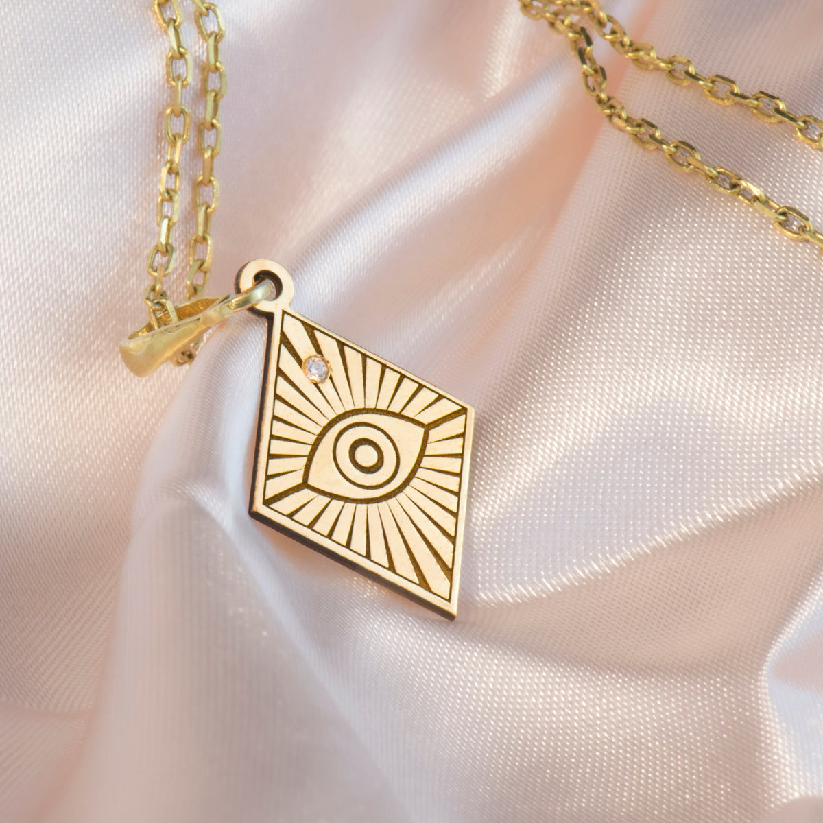 Evil Eye Horus Diamond Necklace: 14K Gold with diamond horus horus charm talisman - View 48