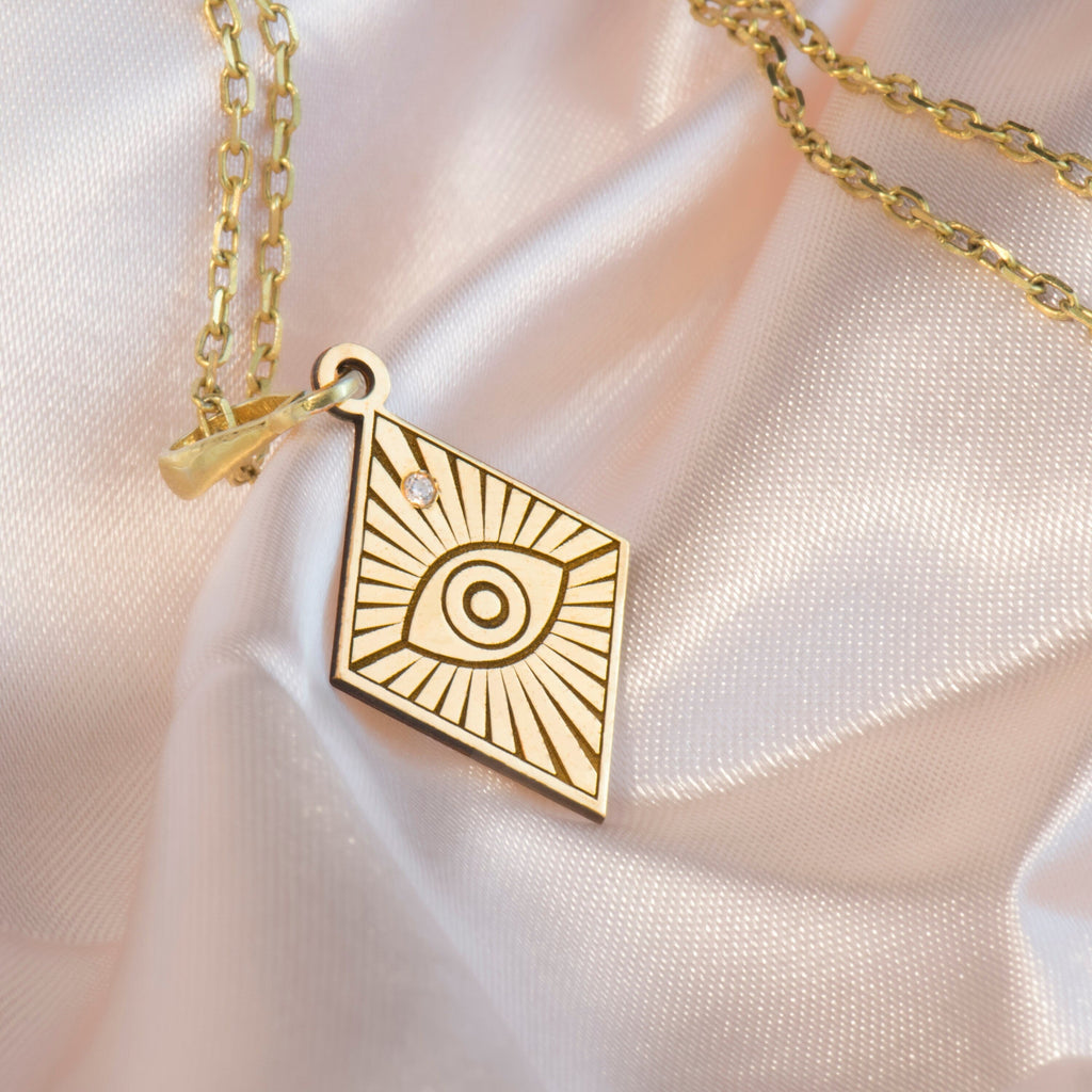 Evil Eye Horus Diamond Necklace: 14K Gold with diamond horus horus charm talisman - View 48