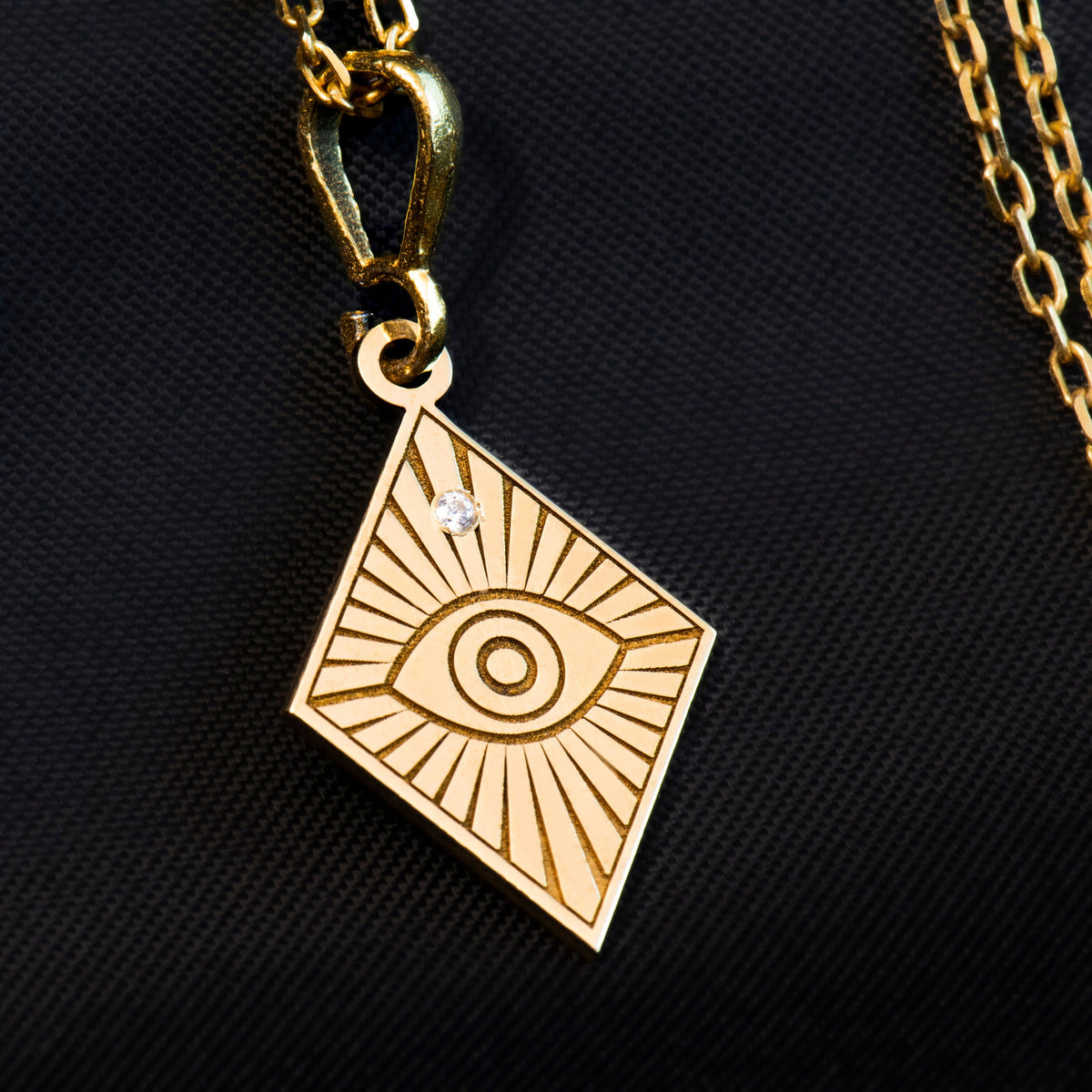 Evil Eye Horus Diamond Necklace: 14K Gold with diamond horus horus charm talisman - View 102