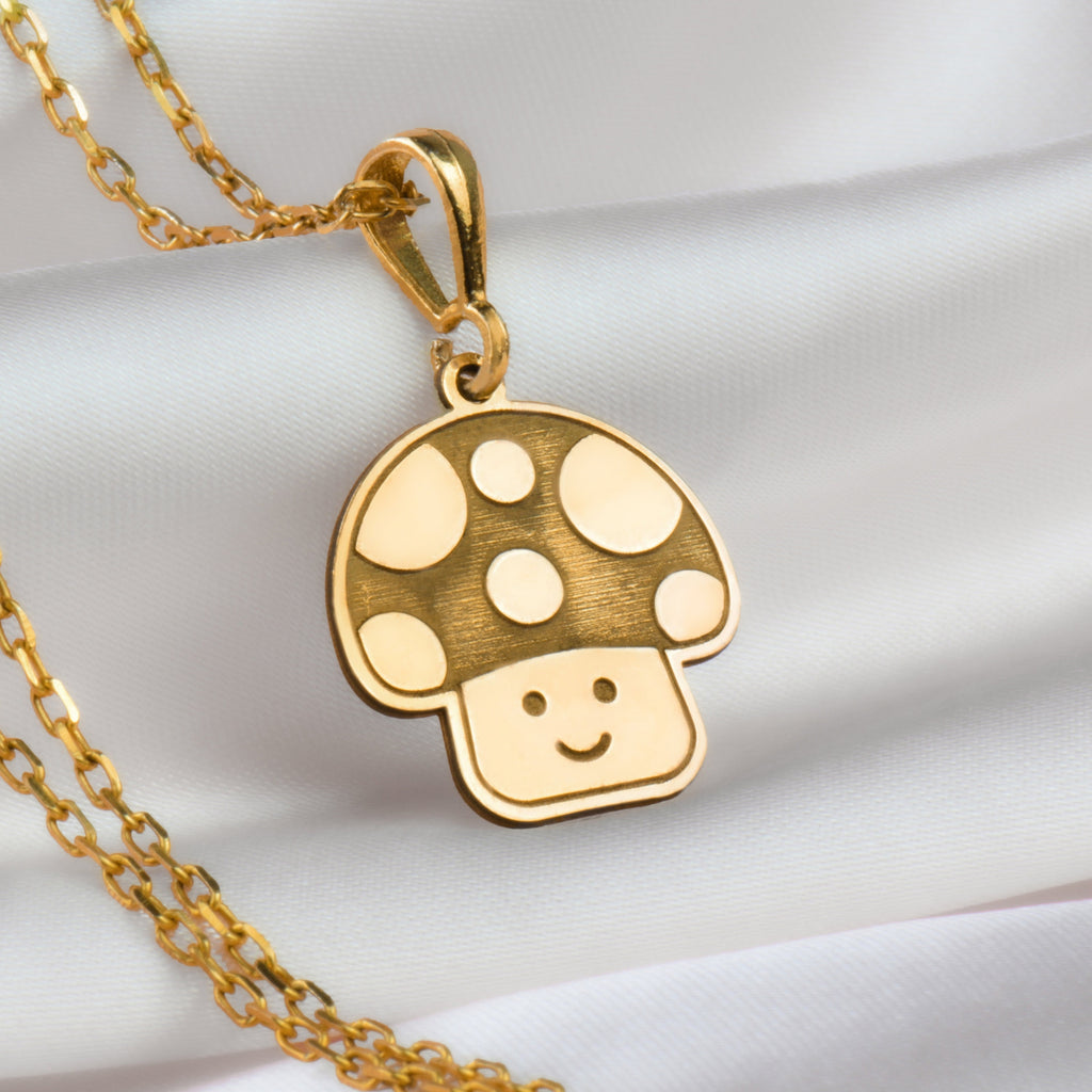 Magic Mushroom Amulet Pendant Necklaces 14K 14K Gold Plated mushroom pendant with polka dots necklace