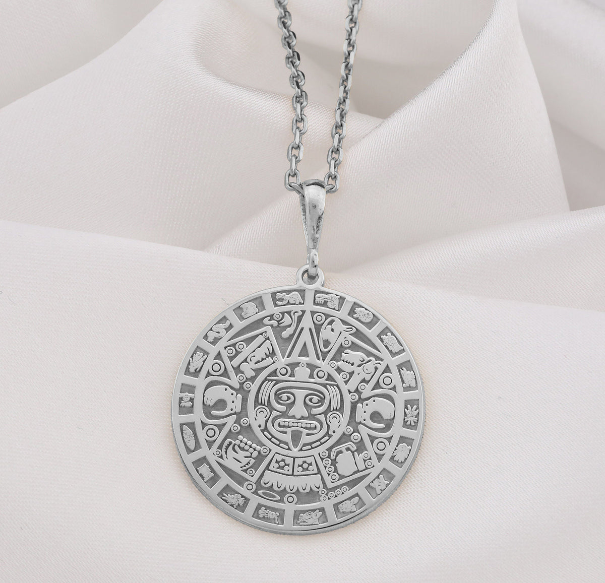 Aztec Calendar Necklace: 14K Gold with aztec sun stone mayan medallion amulet talisman - View 214