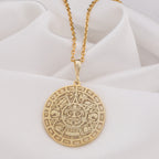 Aztec Calendar Necklace: 14K Gold with aztec sun stone mayan medallion amulet talisman - View 153